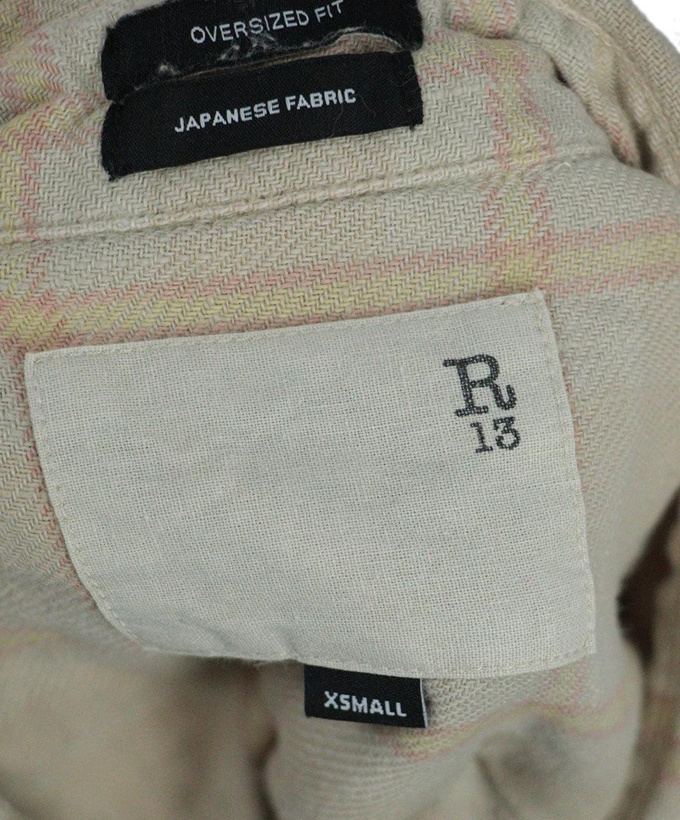 R13 Beige & Pink Plaid Flannel Shirt sz 2 - Image 4