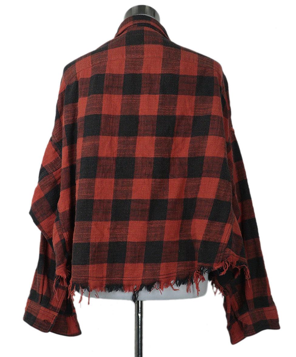 R13 Red & Black Plaid Flannel Shirt sz 4 - Image 3