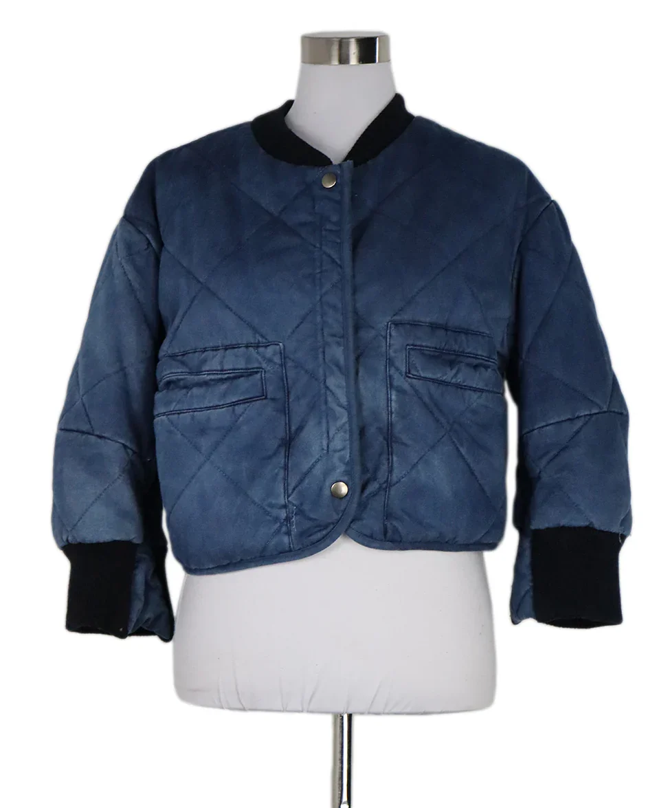 Rachel Comey Blue Quilted Bomber Jacket With Black Trim sz 2