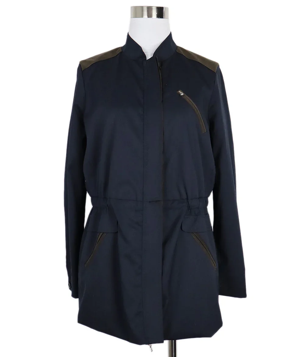 Rani Arabella Navy Wool & Brown Suede Jacket sz 6