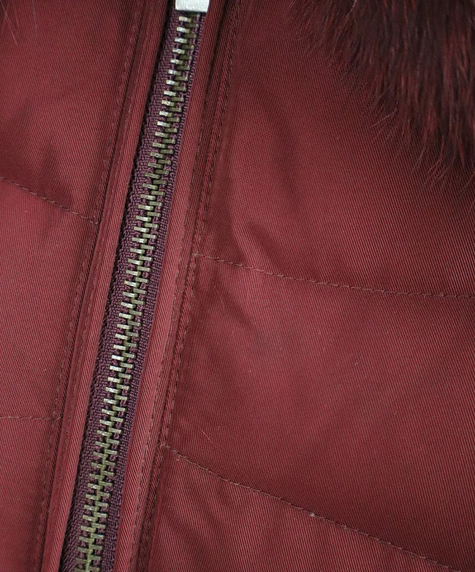 Red Quilted Coat w/ Fur Trim sz 4 - Image 5