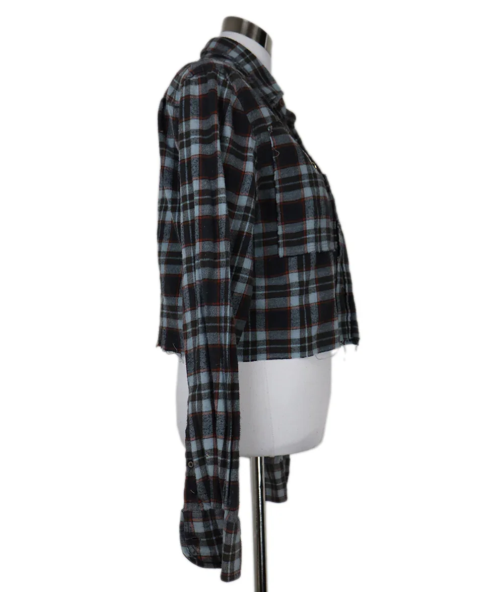 Riley Blue & Red Plaid Flannel Shirt w/ Pins sz 2 - Image 2