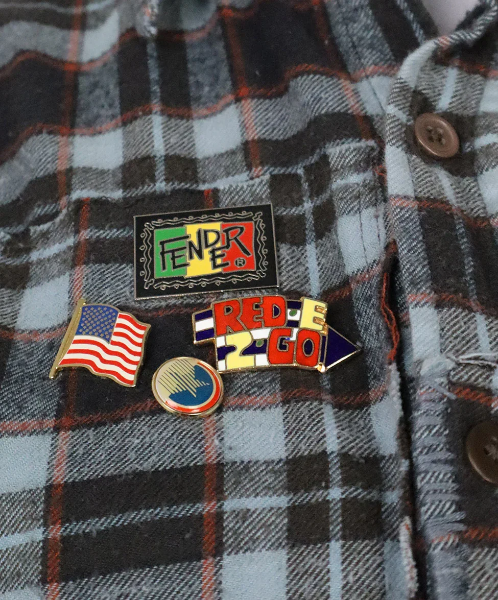 Riley Blue & Red Plaid Flannel Shirt w/ Pins sz 2 - Image 5