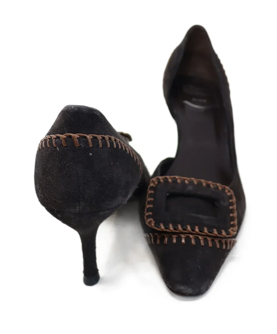 Roger Vivier Black Suede & Brown Stitched Heels sz 8.5 - Image 3