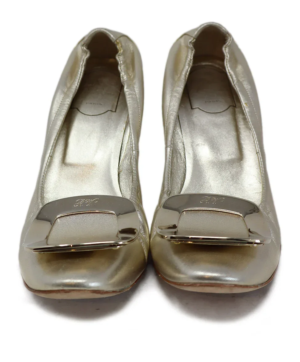 Roger Vivier Gold Leather Buckle Heels sz 8 - Image 4