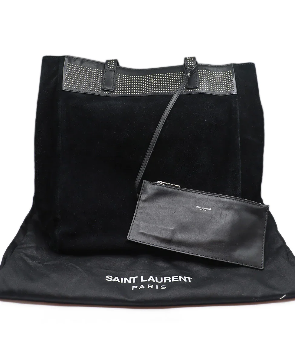 Saint Laurent Black Suede Leather Studded Tote - Image 6