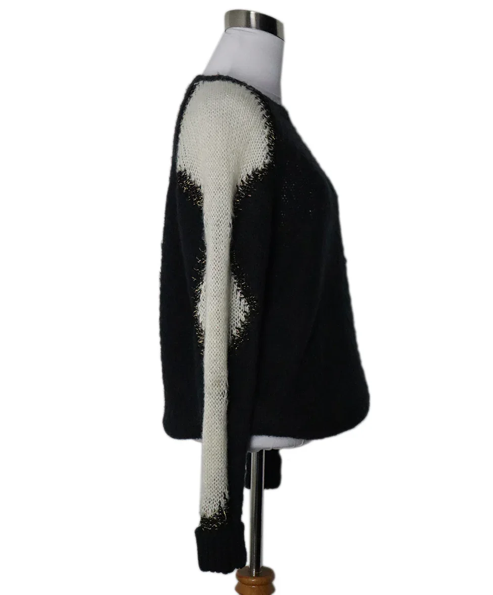 Saint Laurent Black Wool Knit Ivory Crewneck Sweater sz 4 - Image 2