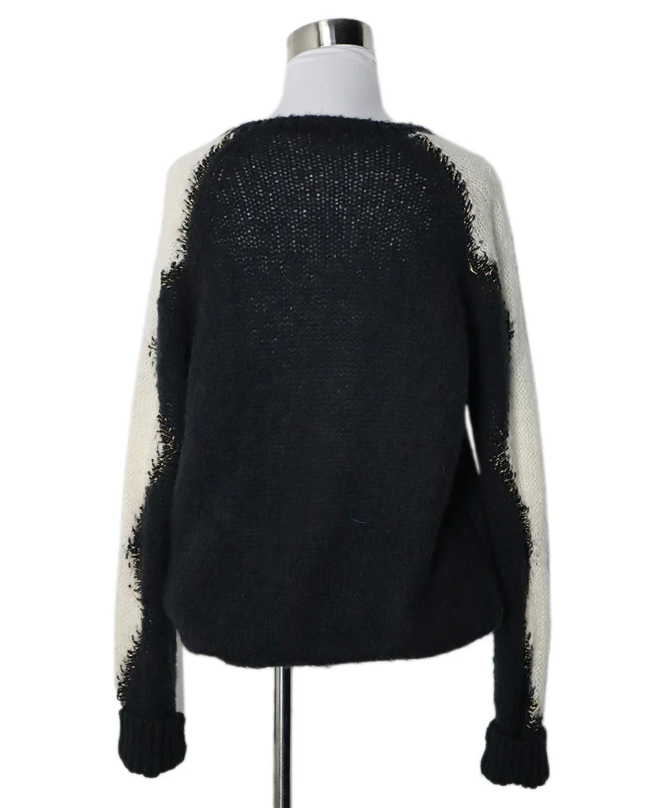 Saint Laurent Black Wool Knit Ivory Crewneck Sweater sz 4 - Image 3