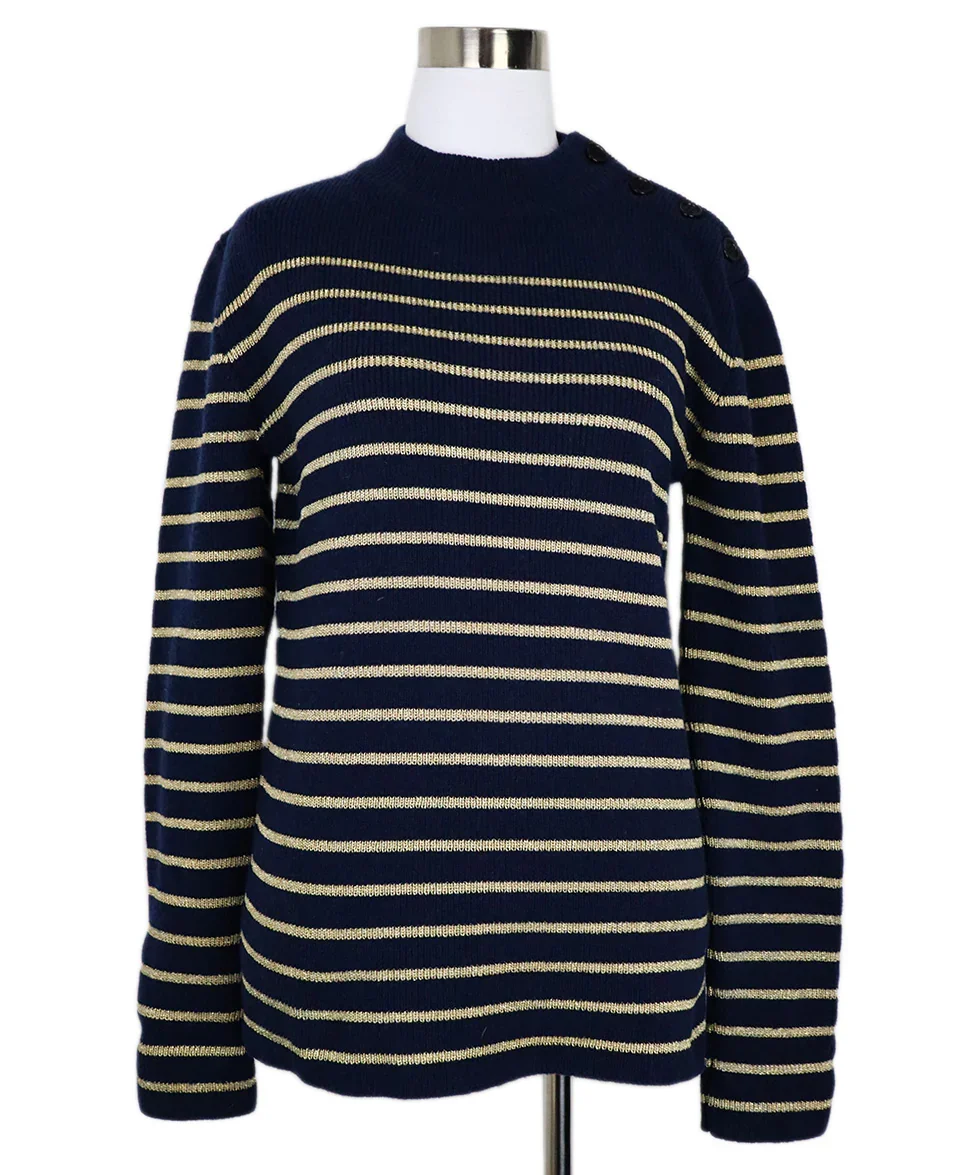 Saint Laurent Navy & Gold Striped Wool Sweater sz 8