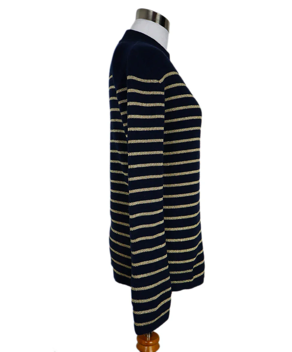 Saint Laurent Navy & Gold Striped Wool Sweater sz 8 - Image 2