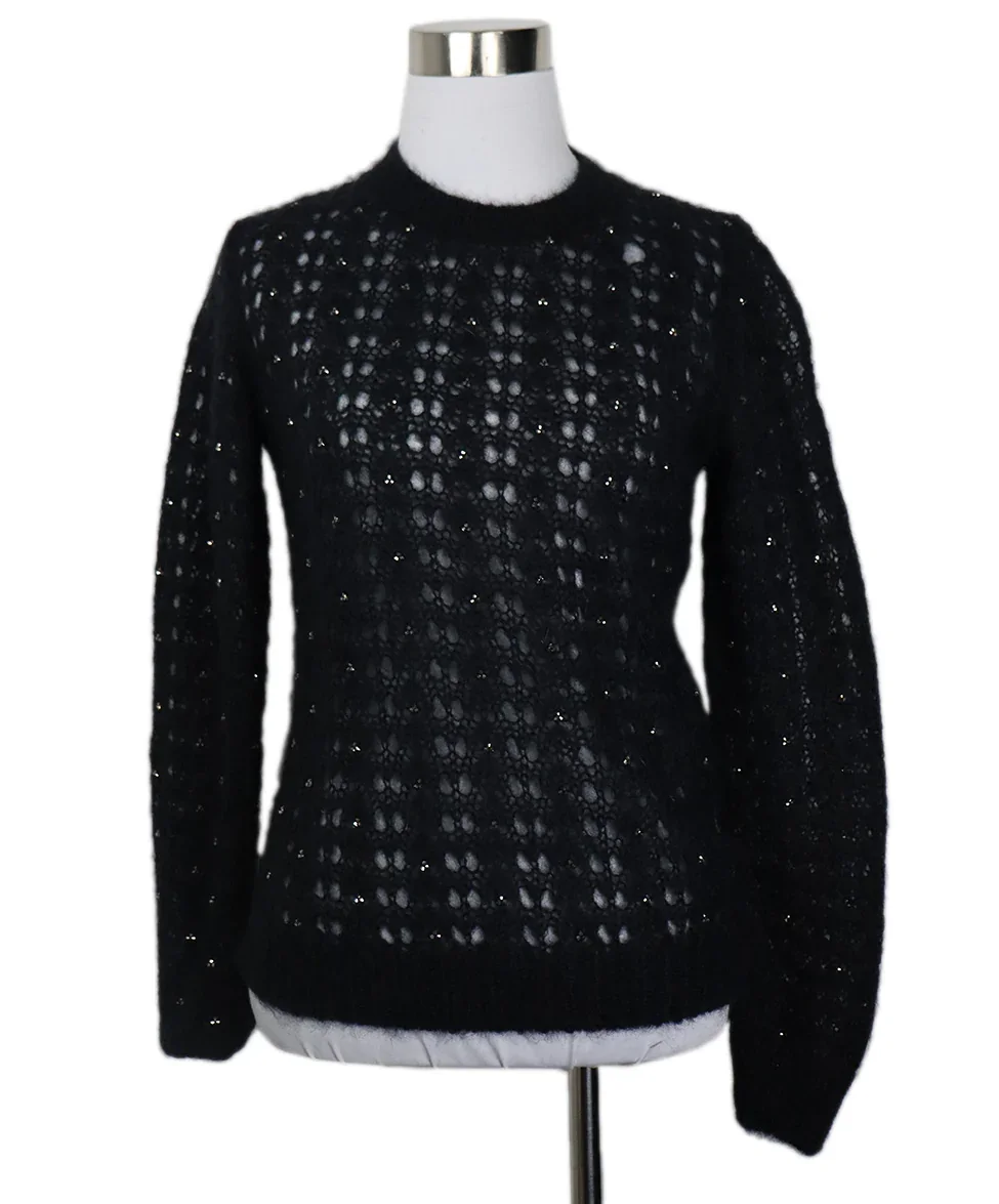 Saint Laurent Black Mohair Wool Sweater with Beaded Embellishment sz 2