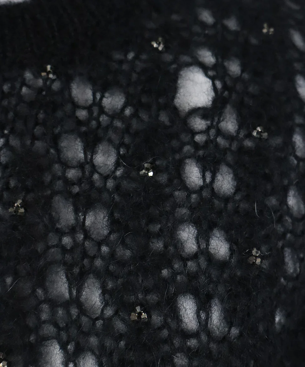 Saint Laurent Black Mohair Wool Sweater with Beaded Embellishment sz 2 - Image 7