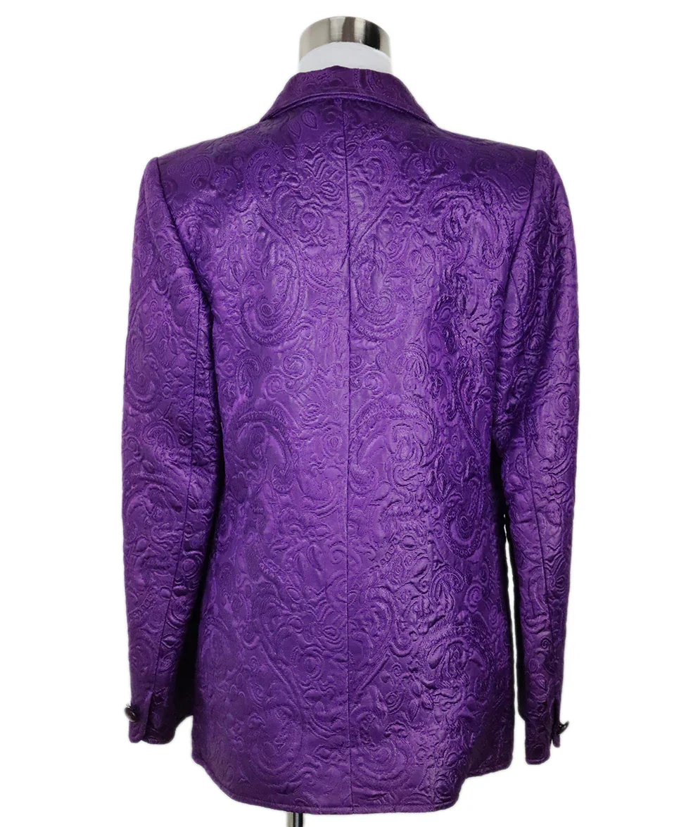 Saint Laurent Vintage Purple Jacquard Blazer sz 8 - Image 3