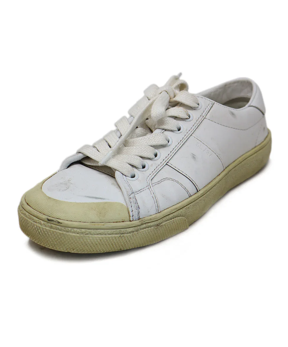 Saint Laurent White Distressed Leather Sneakers sz 6.5