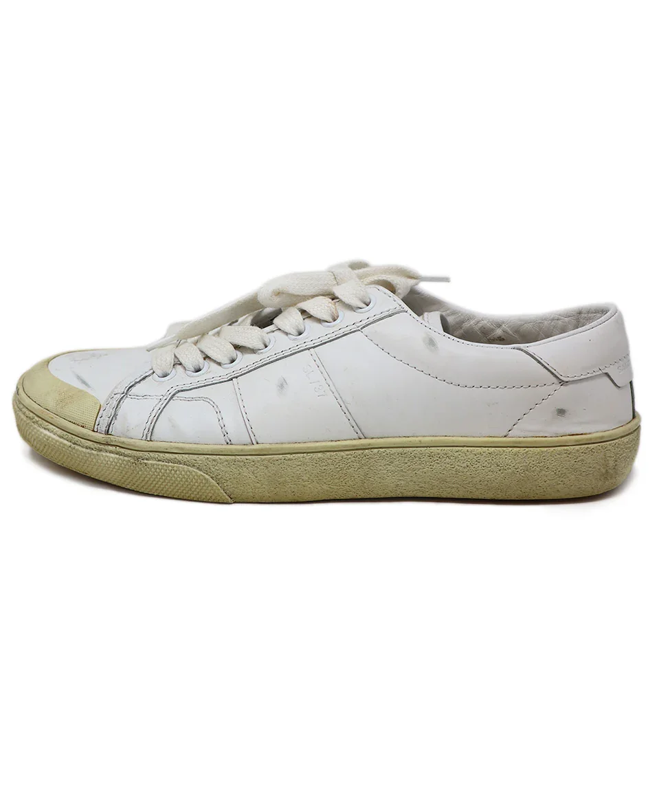 Saint Laurent White Distressed Leather Sneakers sz 6.5 - Image 2