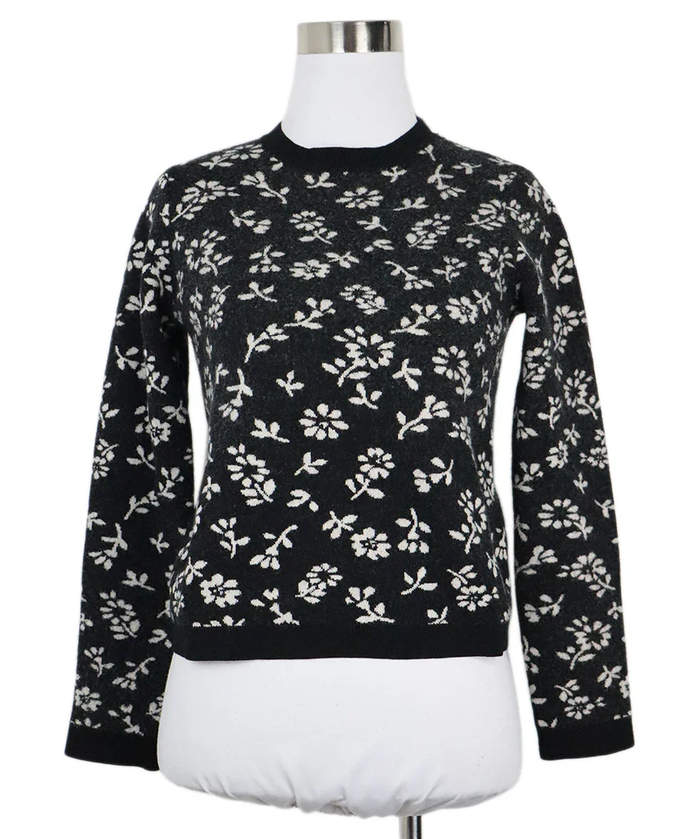 Sandy Liang B&W Floral Print Wool Sweater sz 2
