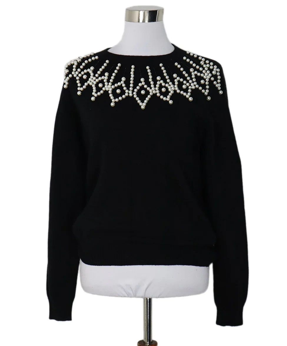 Scervino Black Wool Viscose Pearl Trim Sweater sz 2