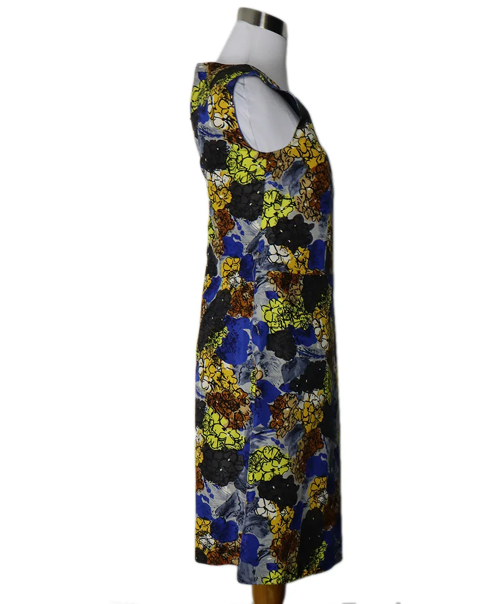 Prada Sleeveless Blue Yellow Gray abstract Print Nylon Dress sz 4 - Image 2