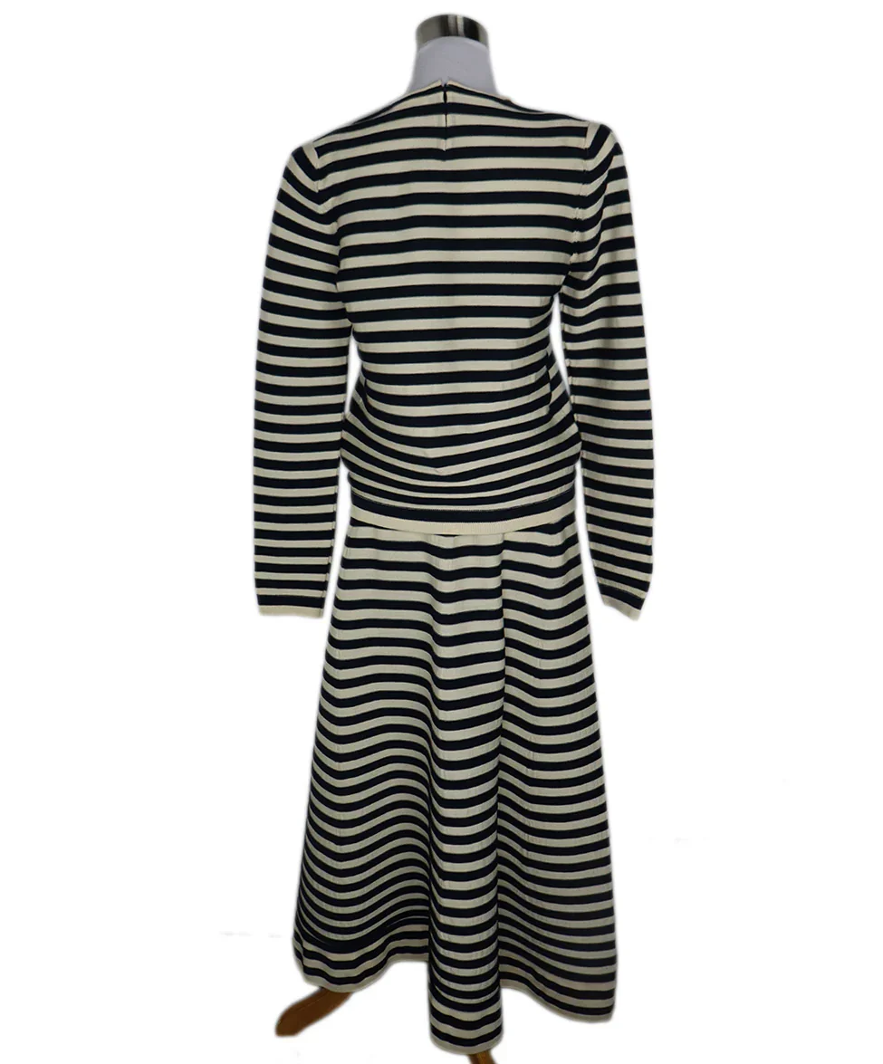 Sonia Rykiel 2 Piece Blue Navy Cream Stripes Polyester Wool Dress sz 10 - Image 3