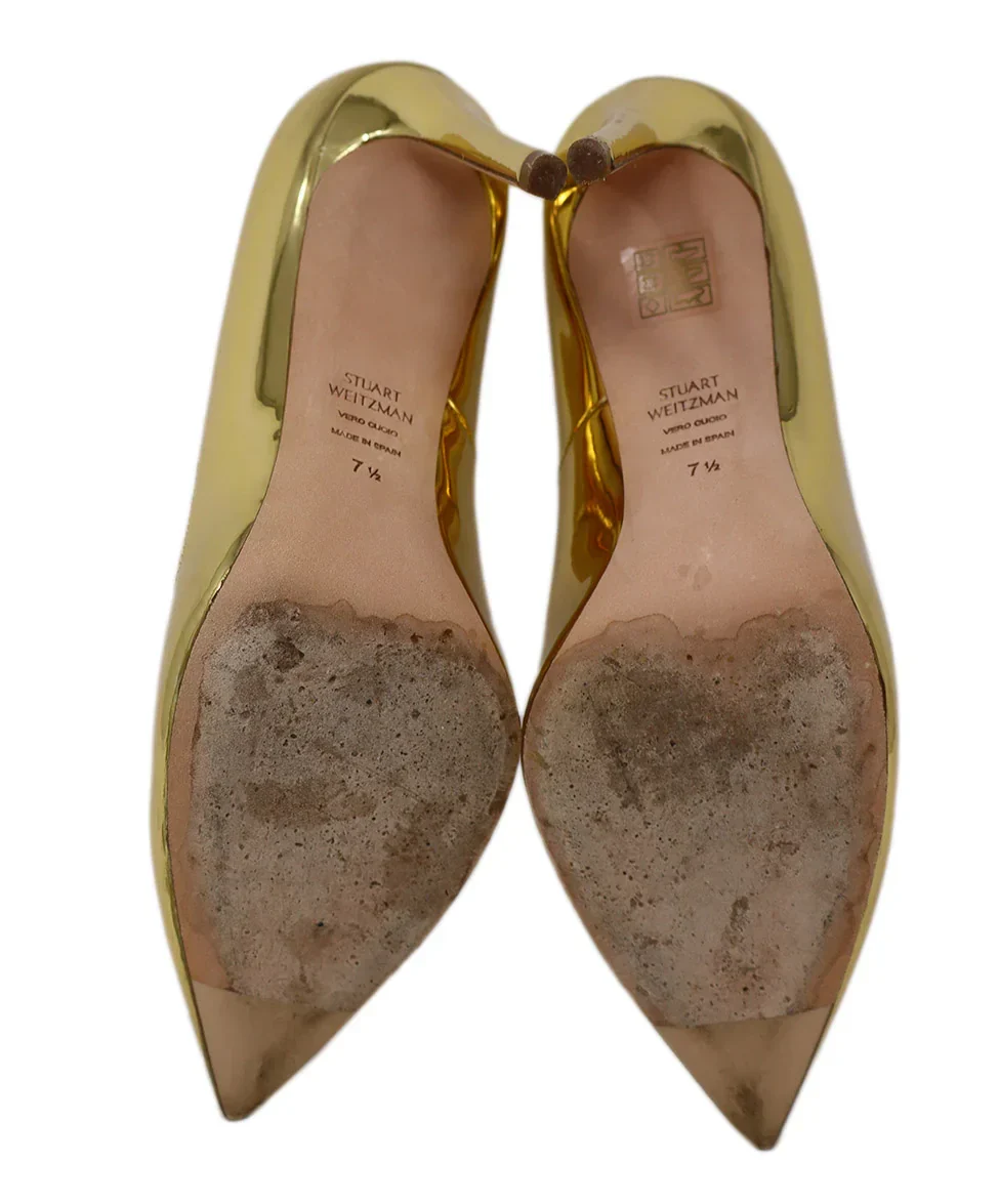 Stuart Weitzman Gold Leather Heels sz 7.5 - Image 5