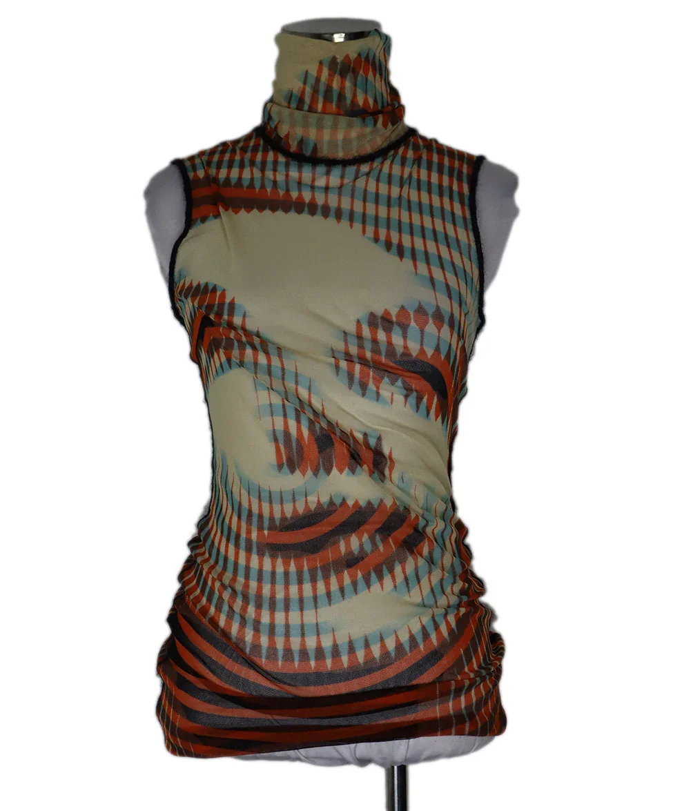 St Jean Paul Gaultier 2 PC Neutral Beige Orange Blue Black Mesh Top sz 4 - Image 4