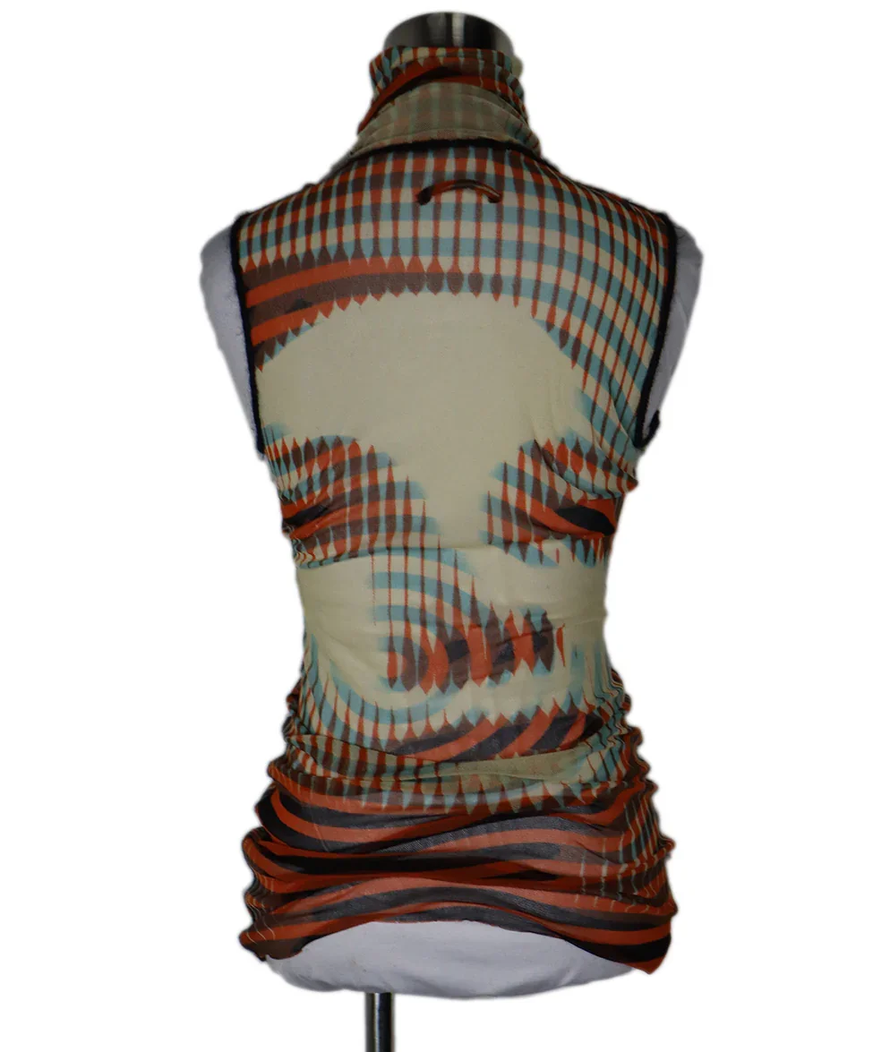 St Jean Paul Gaultier 2 PC Neutral Beige Orange Blue Black Mesh Top sz 4 - Image 6
