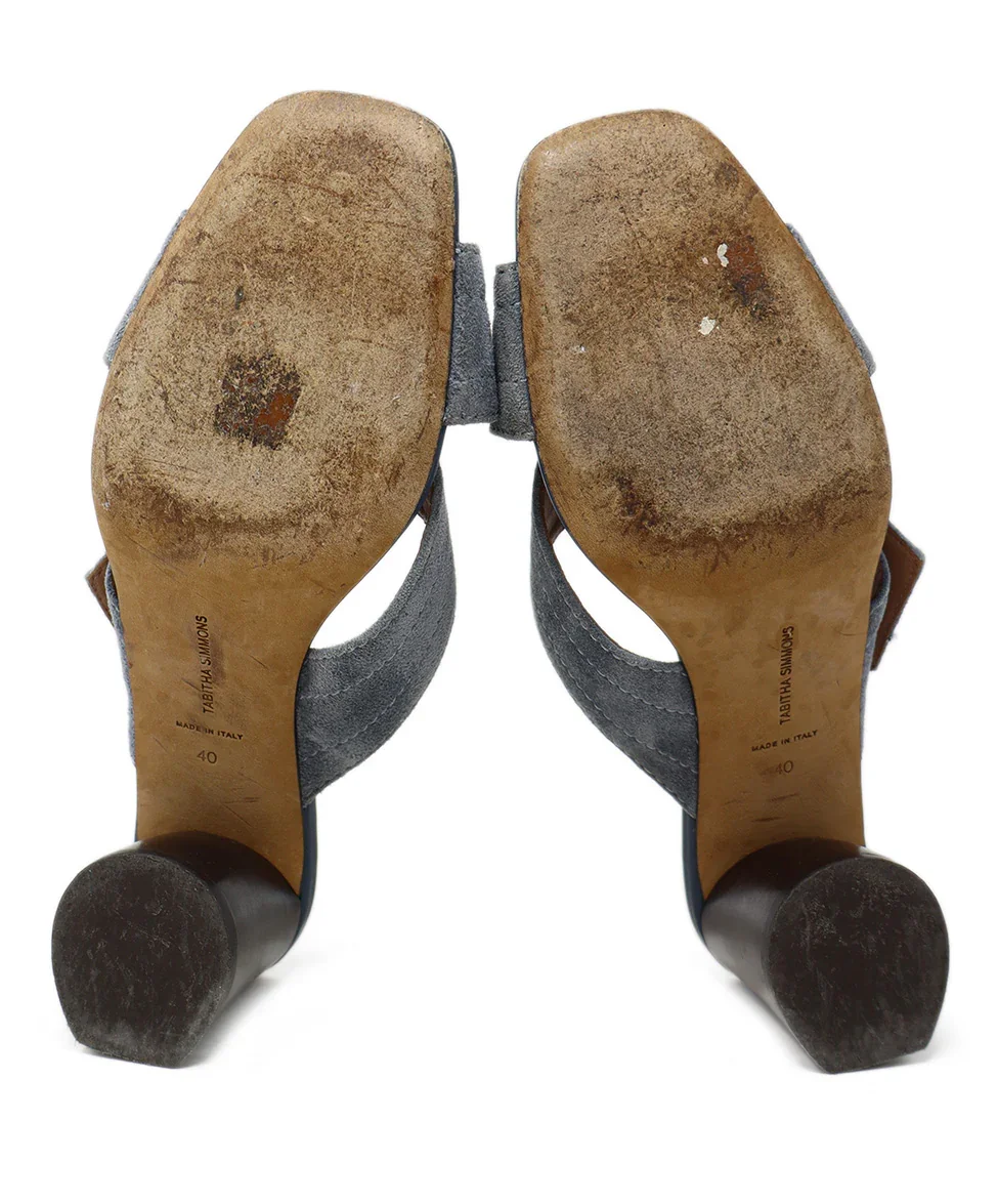 Tabitha Simmons Blue Suede Slides sz 10 - Image 5