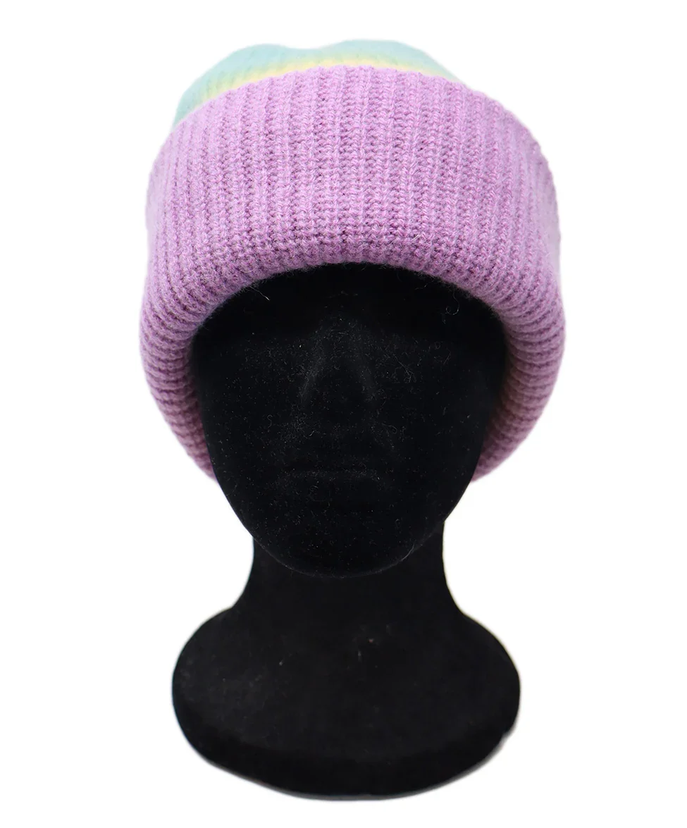 The Elder Statesman Yellow Aqua & Lavender Cashmere Hat