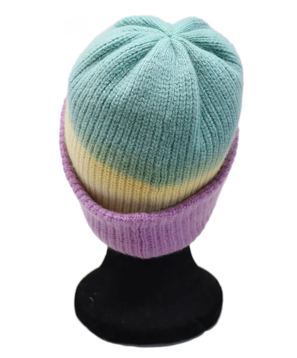 The Elder Statesman Yellow Aqua & Lavender Cashmere Hat - Image 3