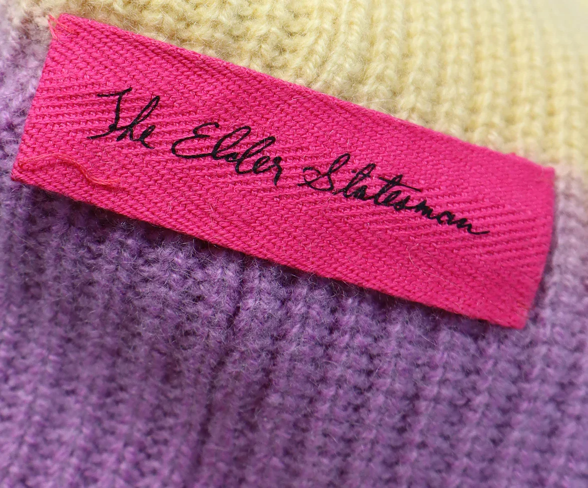 The Elder Statesman Yellow Aqua & Lavender Cashmere Hat - Image 4