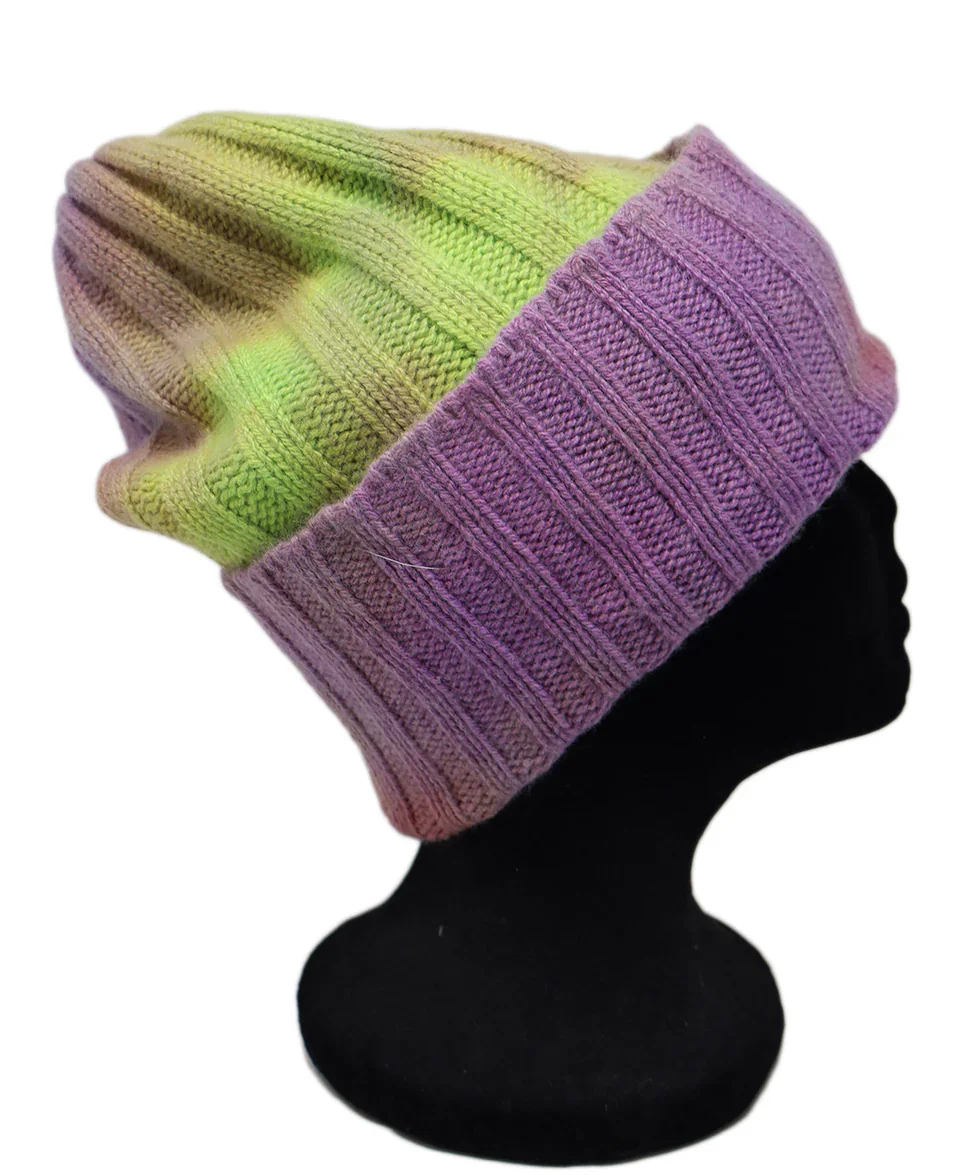 The Elder Statesman Yellow & Lavender Cashmere Hat - Image 2