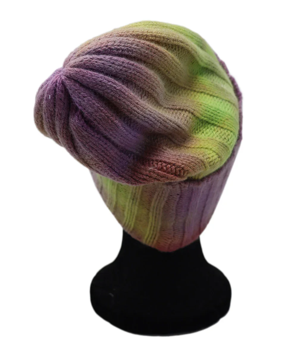 The Elder Statesman Yellow & Lavender Cashmere Hat - Image 3