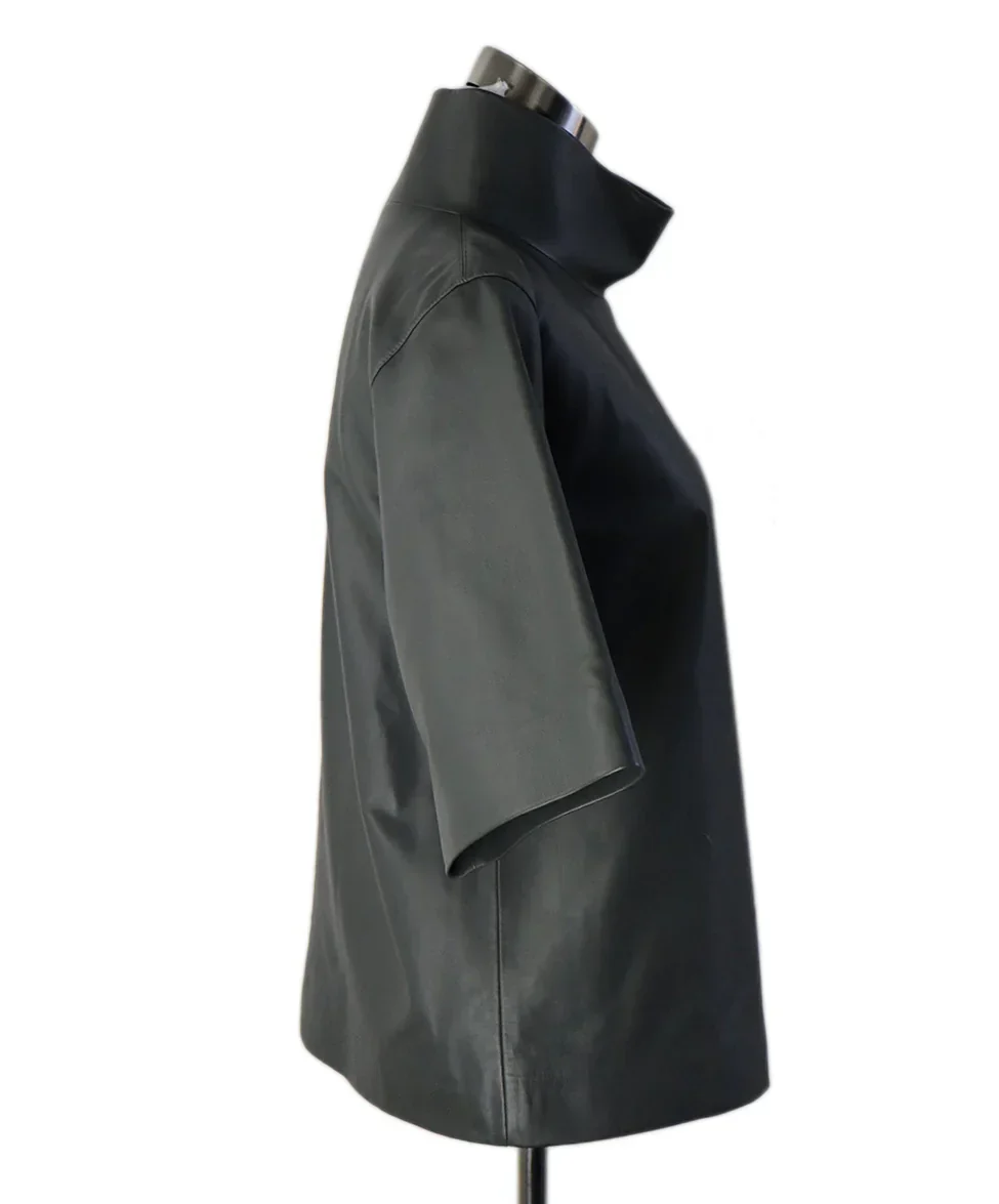 The Frankie Shop Olive Green Leather Top sz 2 - Image 2