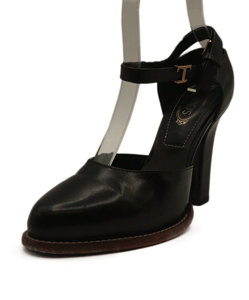 Tod's Black Leather Ankle Strap Heels sz 4.5