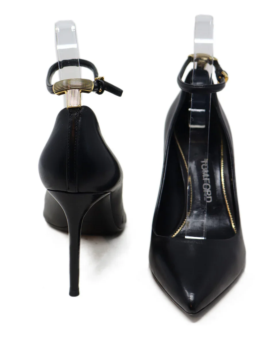 Tom Ford Black Leather Ankle Strap Heels sz 8 - Image 3