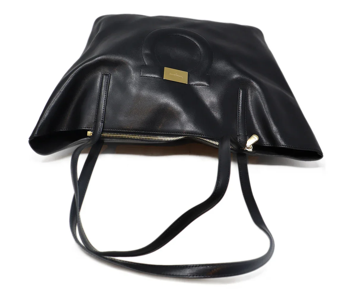 Ferragamo Black Leather Tote with Gold Hardware - Image 5