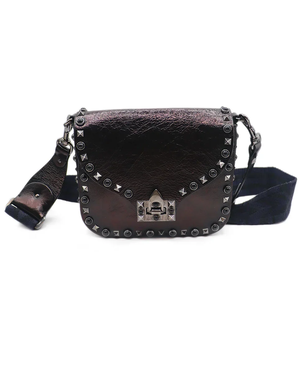 Valentino Black Leather Studded Crossbody Bag