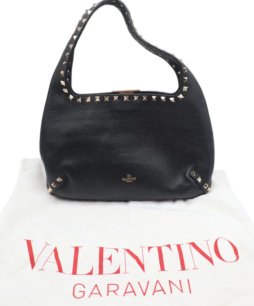 Valentino Black Leather Studded Handbag - Image 6