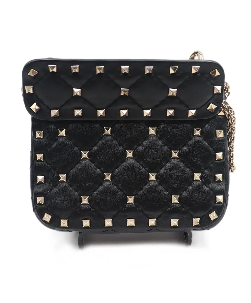 Valentino Black Quilted Leather Studded Crossbody Handbag - Image 3