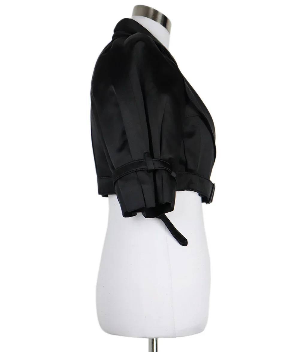 Valentino Black Satin Cropped Jacket sz 8 - Image 2