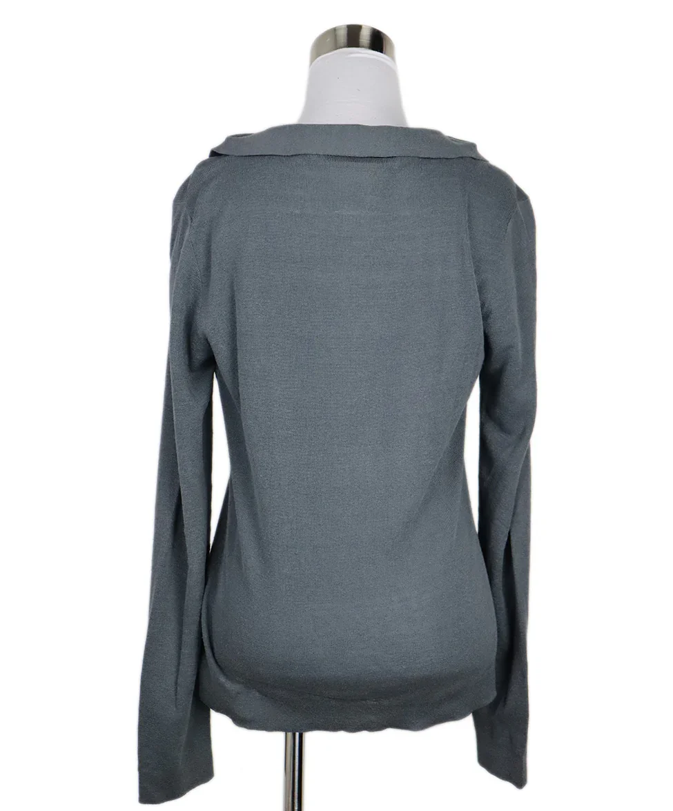 Valentino Charcoal Sweater w/ Metallic Floral Trim sz 4 - Image 3