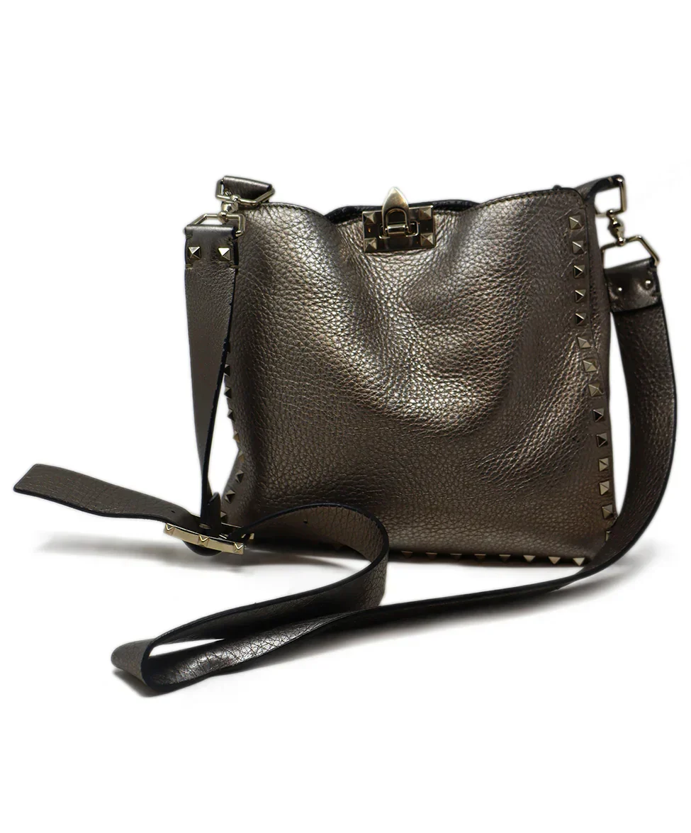 Valentino Crossbody Rockstud Metallic Gold Leather Messenger Bag
