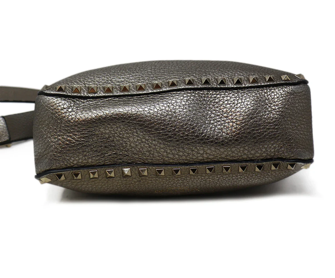 Valentino Crossbody Rockstud Metallic Gold Leather Messenger Bag - Image 4