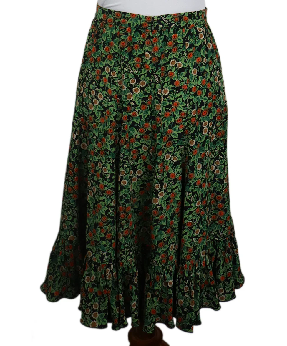 Valentino Green Floral Skirt Silk sz 2 - Image 3