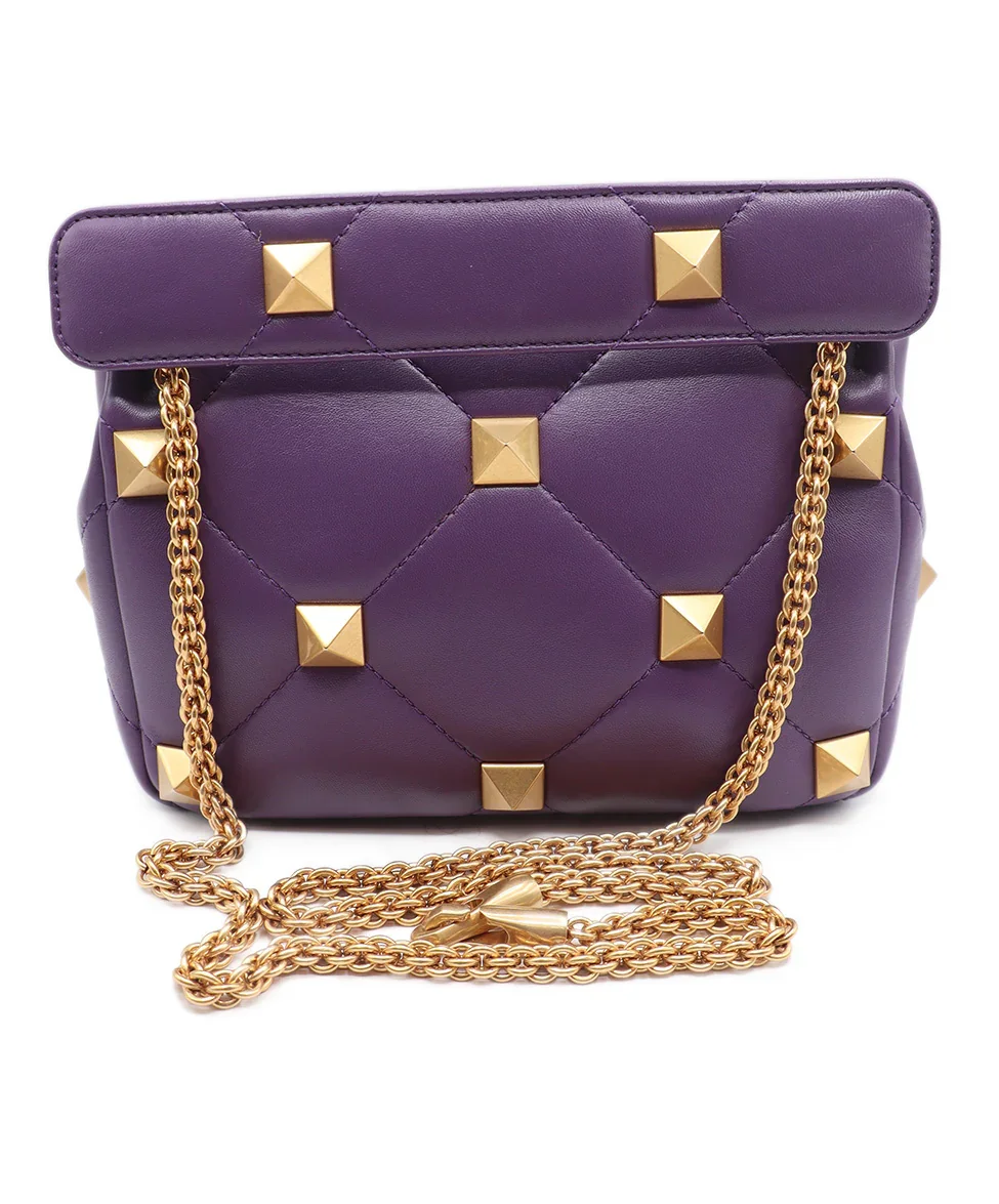 Valentino Purple Leather Gold Studded Handbag - Image 3