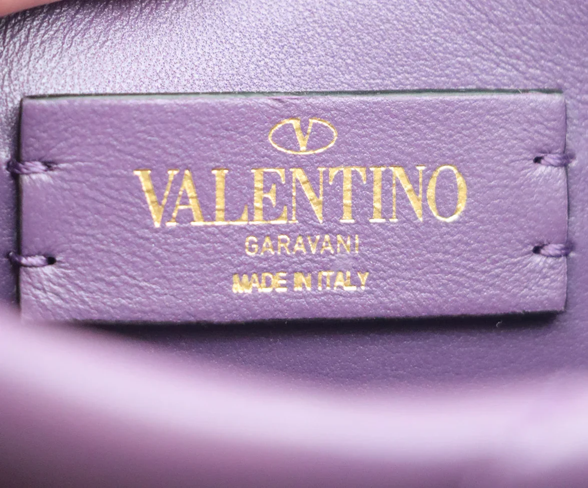 Valentino Purple Leather Gold Studded Handbag - Image 8