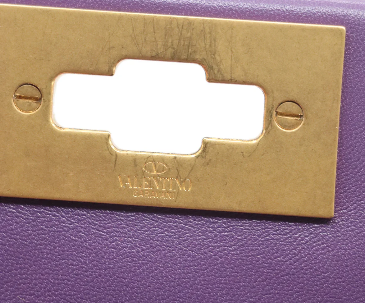 Valentino Purple Leather Gold Studded Handbag - Image 9