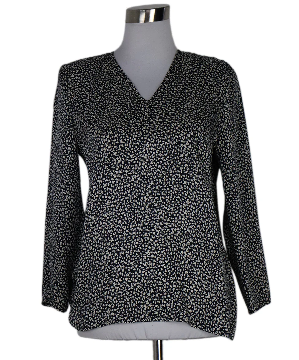 Valentino Vintage Blue Black & White Print Blouse sz 6