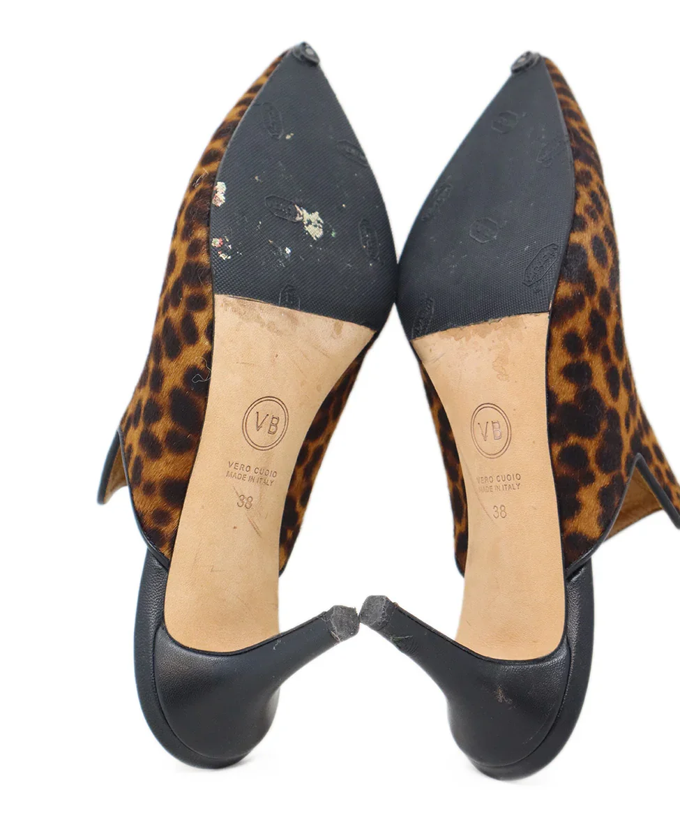 Veronica Beard Brown Black Leopard Print Fur Heels sz 8 - Image 5