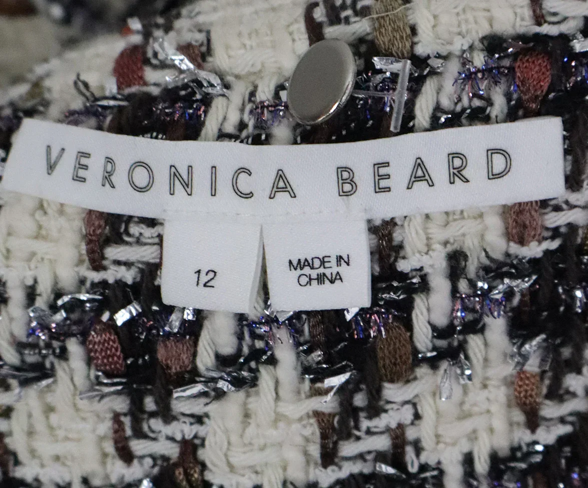 Veronica Beard Neutral Ivory Black Brown Tweed Blazer sz 12 - Image 4